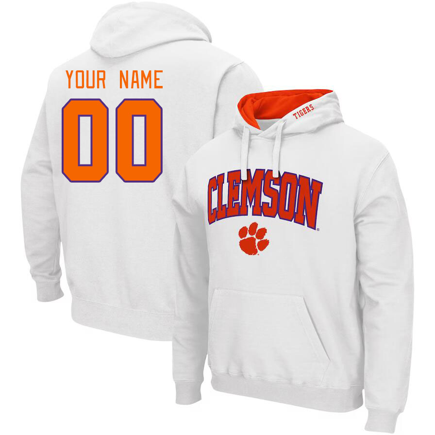 Custom Clemson Tigers Name And Number College Hoodie-White - Click Image to Close